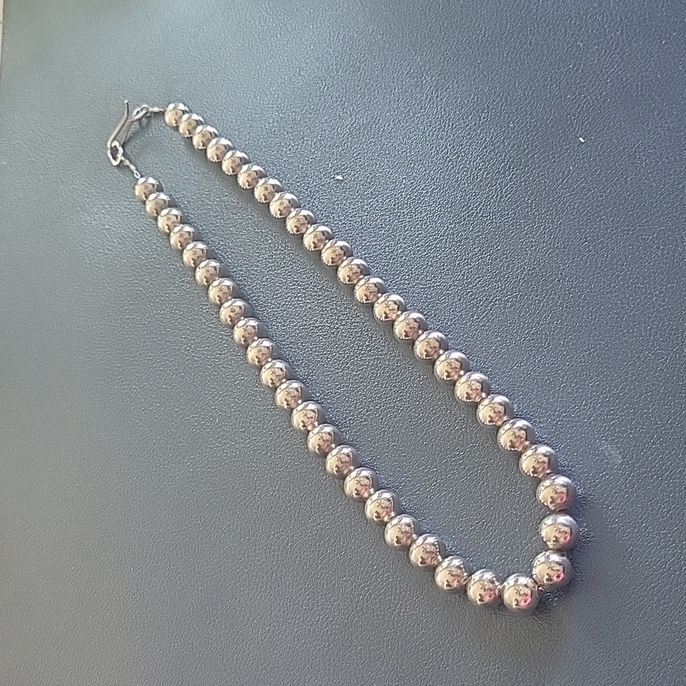 Estate 16.5" Sterling Silver 10mm Pearl Ball Chain Necklace